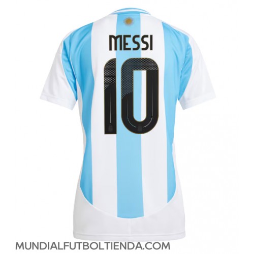 Camiseta Argentina Lionel Messi #10 Primera Equipación Replica Copa America 2024 para mujer mangas cortas